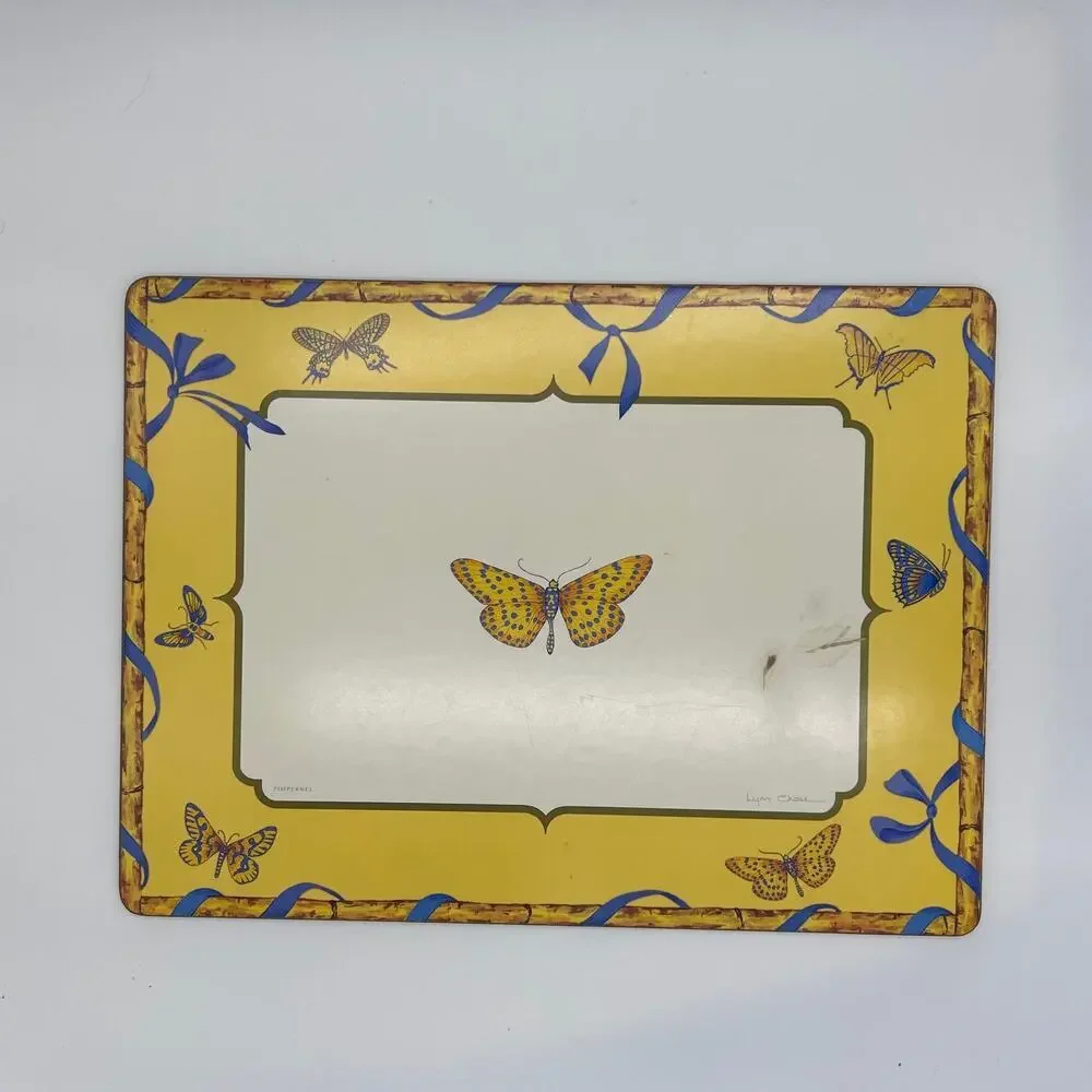 Lynn Chase Butterfly Bamboo Cork Backed Pimpernil Placemats Yellow Set of 2